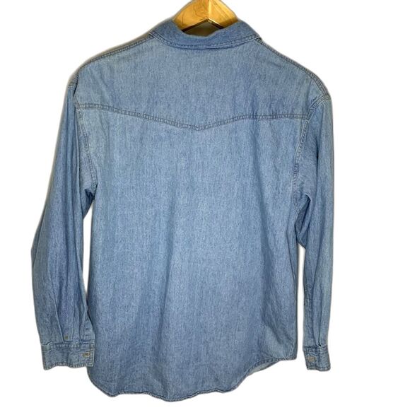 Vintage 90s Justin Allen Blue Crow Sunflower Appliqué Novelty Denim Shirt Size M - Picture 5 of 12